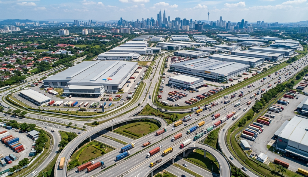 factory selangor industrial area with logistics and manufacturing facilities