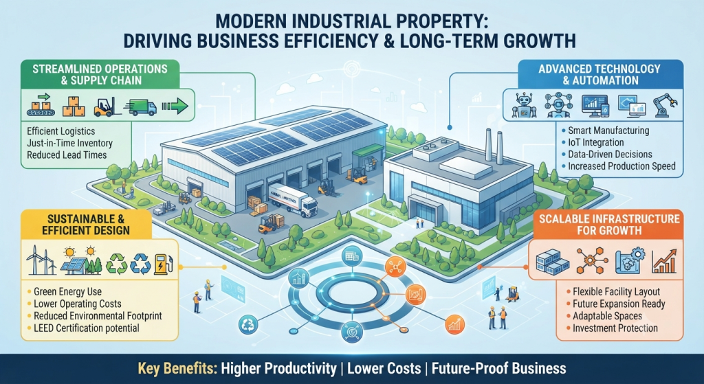 Modern industrial property with factory and warehouse designed to improve business efficiency and support long-term growth.