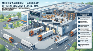 Modern warehouse with a well-designed loading bay supporting efficient logistics, truck access, and warehouse operations.